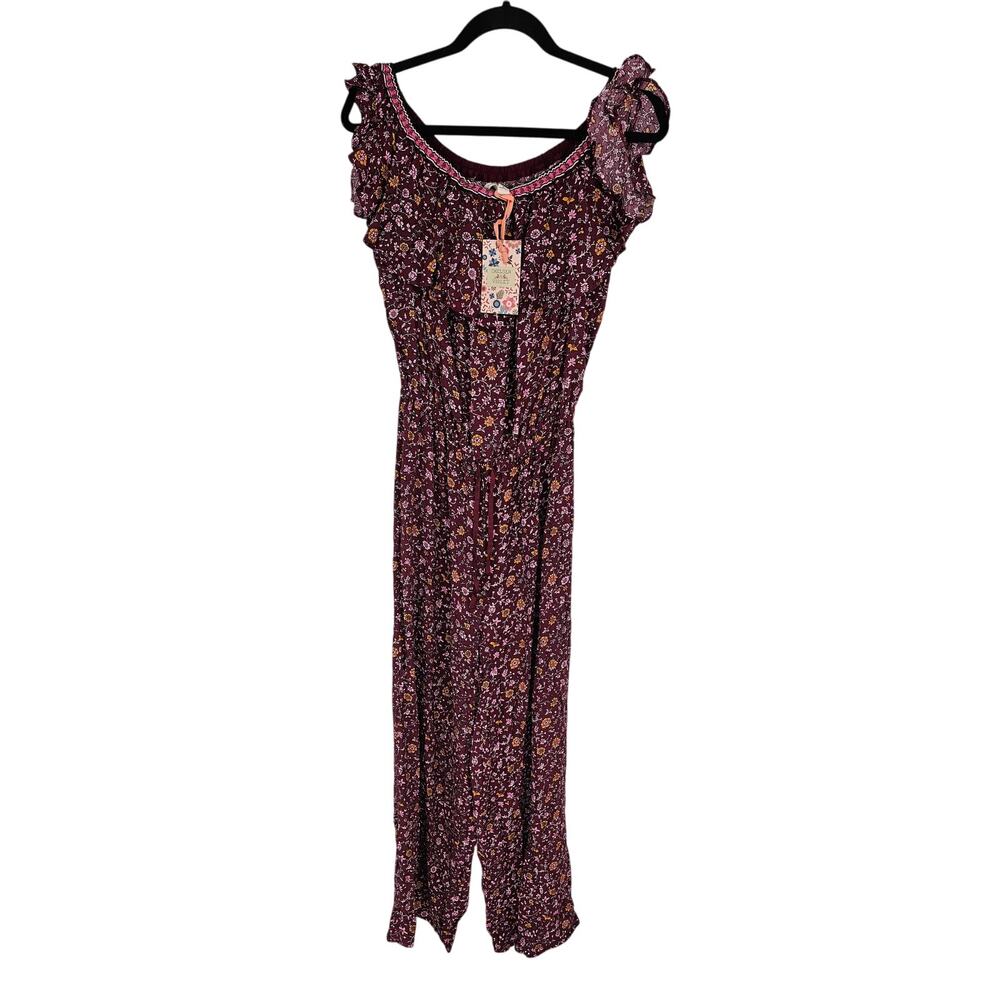 Chelsea & Violet Women's Sleeveless Ruffle Floral Purple Jumpsuit Size L